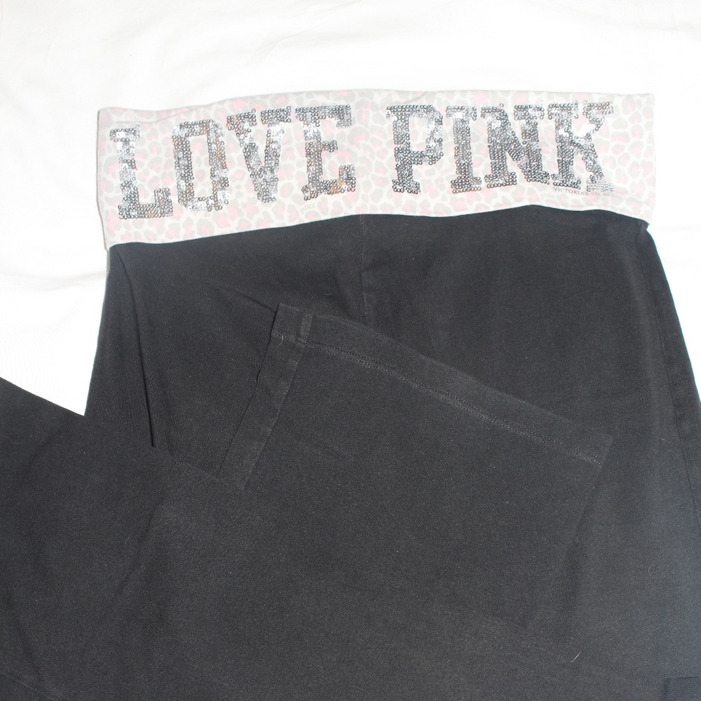 LOVE PINK Yoga Pants Grey and Pink w/ sequence
